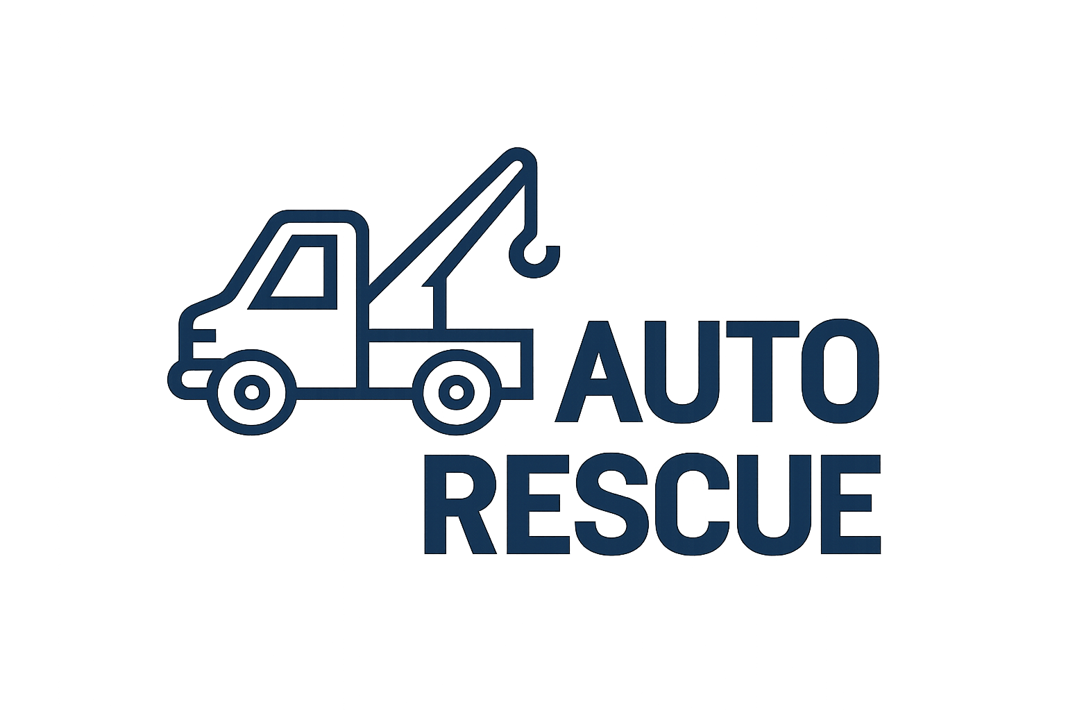 Create a clean, professional logo for 'AUTO RESCUE', a towing and junk car removal business. Use a modern towing truck hook icon or flatbed silhouette. Style: simple, bold, easy to read, balanced for mobile. Colors: dark navy, black, gold. Design: icon on left, name on right.